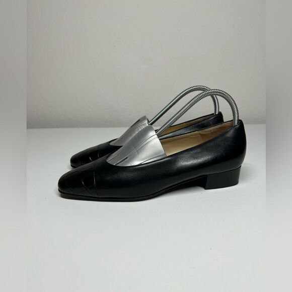 LUILDI By Asti Domenico Exclusive Black Club Loafers Heeled Leather Sz6 US/36 EU - Picture 1 of 15